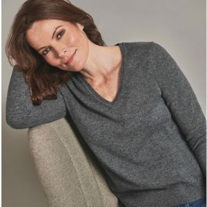 Peck & Peck Grey V-Neck Cashmere Long Sleeve Sweater